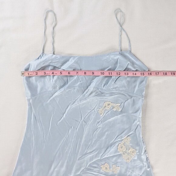 Y2k Soft Blue Cream Silk Lace Trim Chemise Slip Dress and Matching Robe - Picture 3 of 14